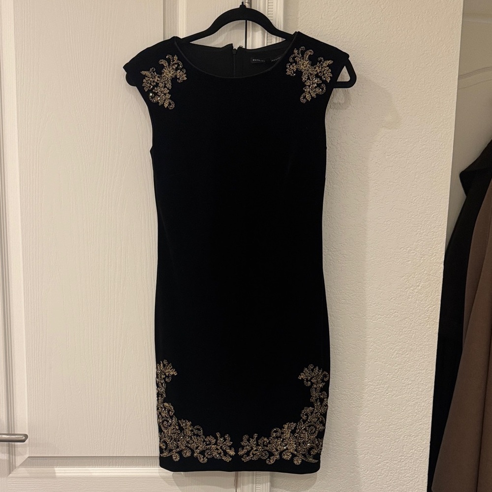 Velvet Black Dress with Gold Embroidery